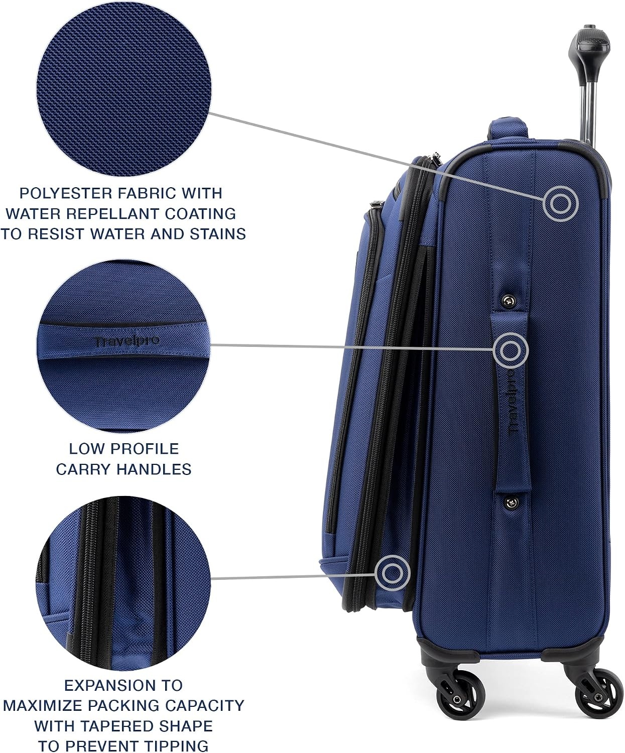 image:imageTravelpro Runway Softside 3Piece Luggage Set Black Expandable Suitcases With 4 Spinner Wheels amp Personal Item Size Underseat Soft Tote for Men amp Women TravelersBlue