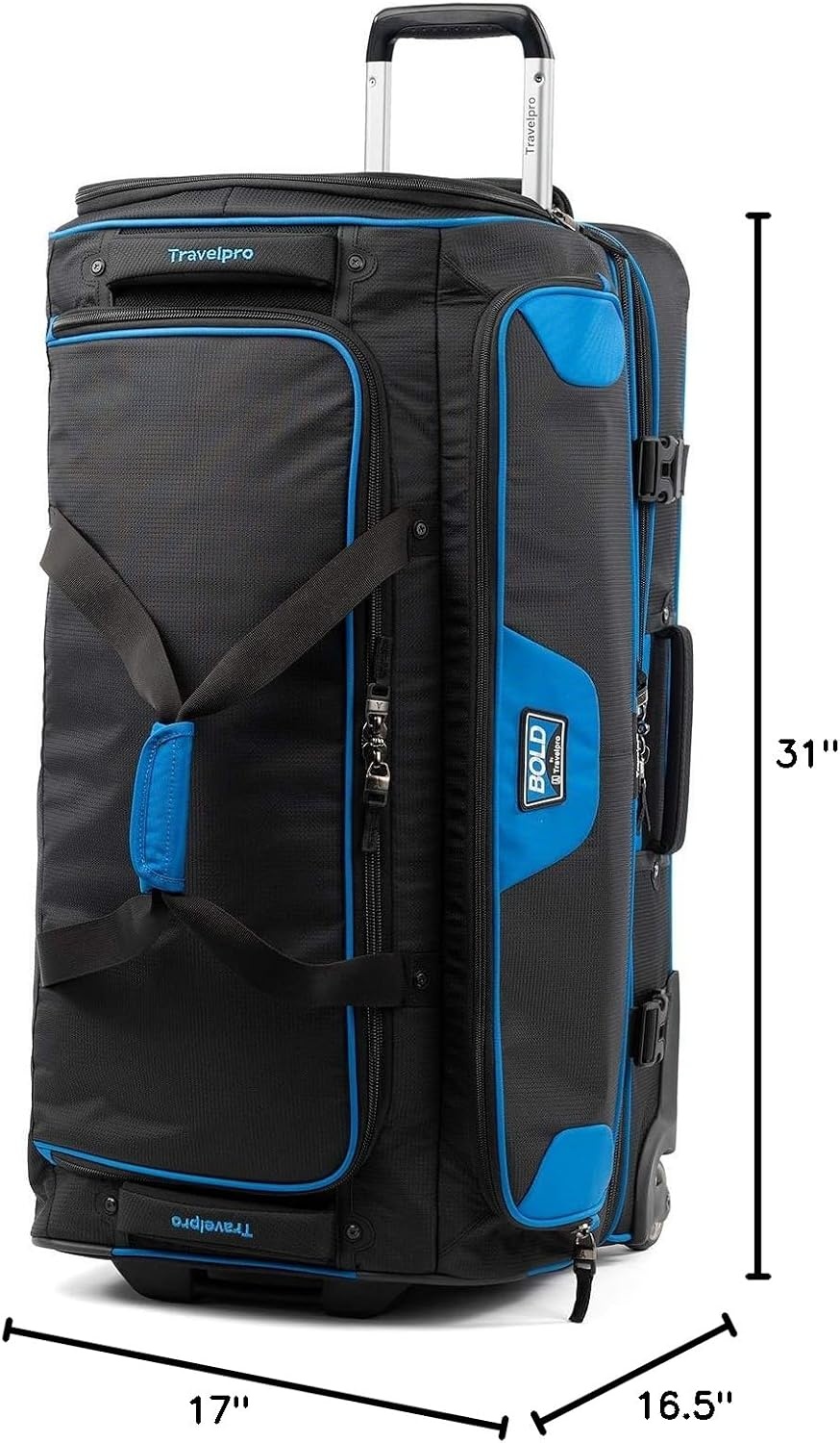 image:imageTravelpro Tpro Bold 20 30 Inch Drop Bottom Rolling DuffelBlueBlack