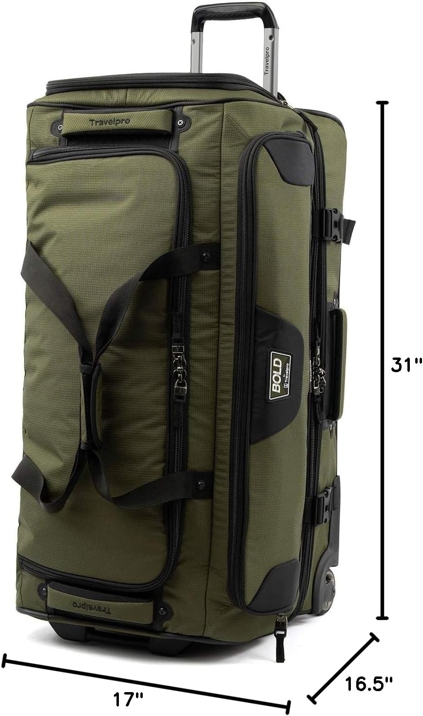image:imageTravelpro Tpro Bold 20 30 Inch Drop Bottom Rolling DuffelOliveBlack
