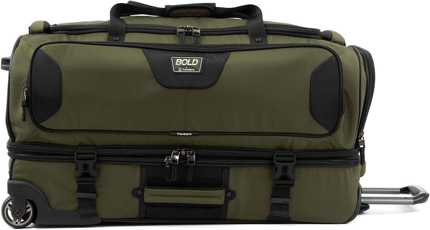 image:imageTravelpro Tpro Bold 20 30 Inch Drop Bottom Rolling DuffelOliveBlack