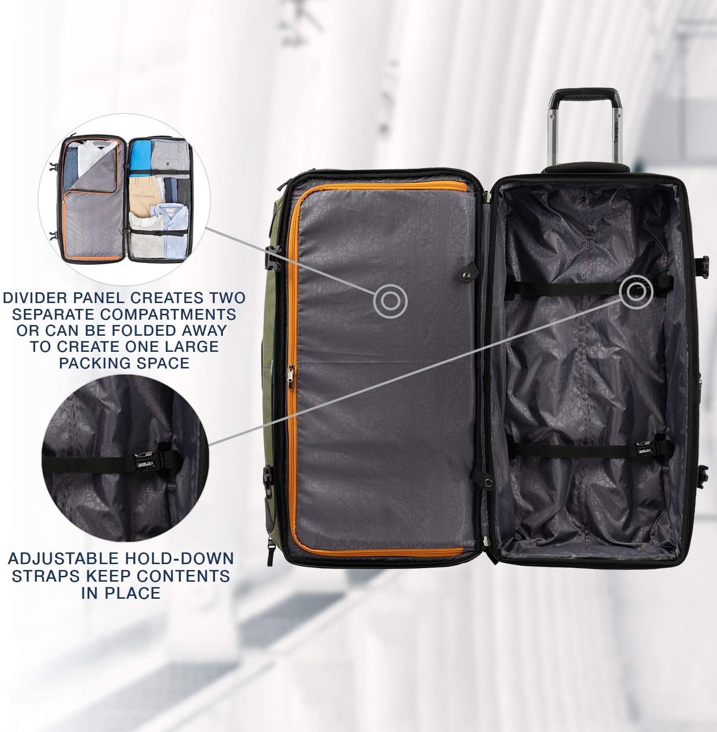 image:imageTravelpro Tpro Bold 20 30 Inch Drop Bottom Rolling DuffelOliveBlack