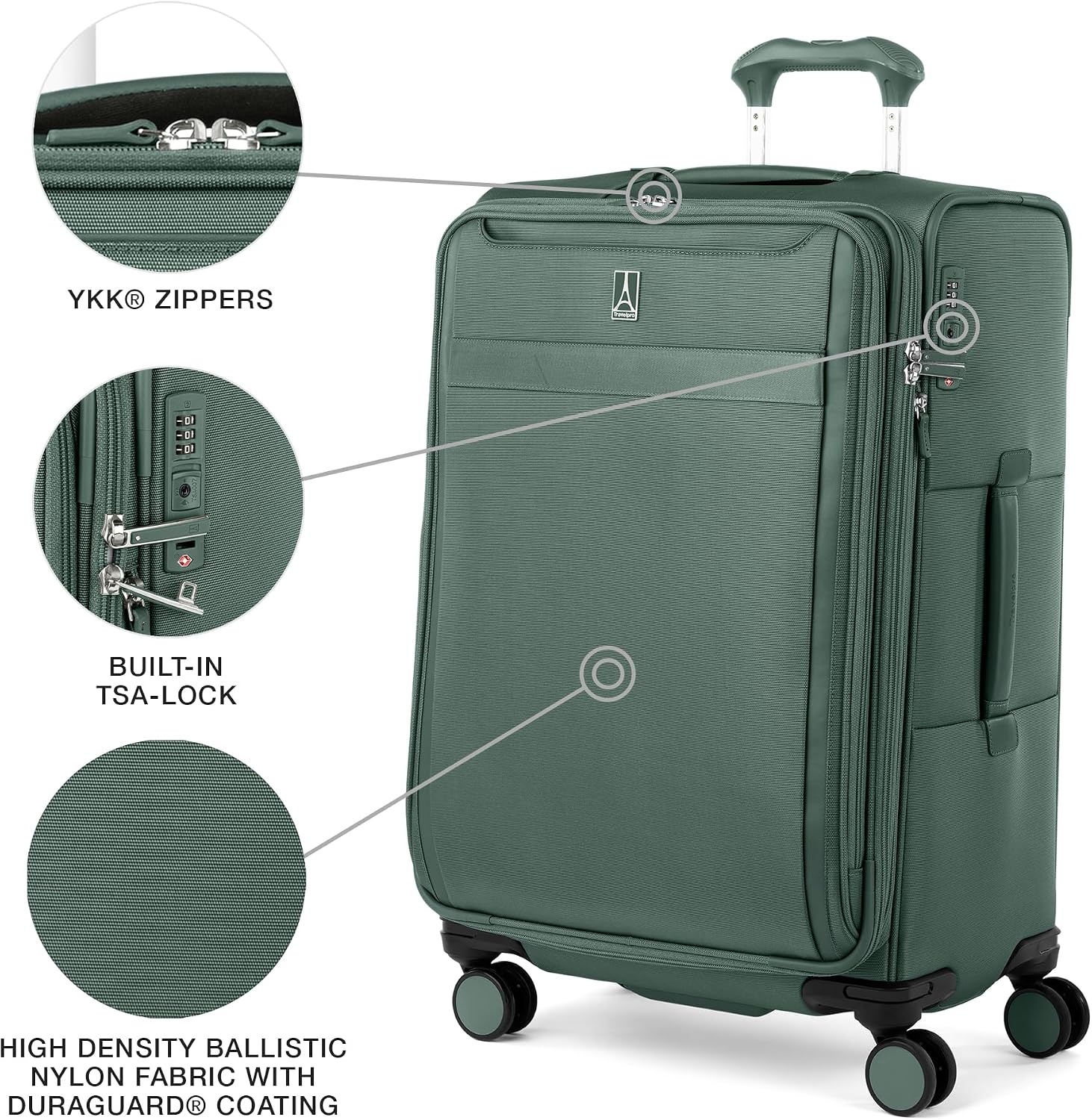 image:imageTravelpro VersaPack Softside Checked Luggage Suitcase Black 25Inch Lightweight amp Expandable With 8 Spinner Wheels amp BuiltIn TSA Lock for Men amp Women TravelersDesert Sage Green