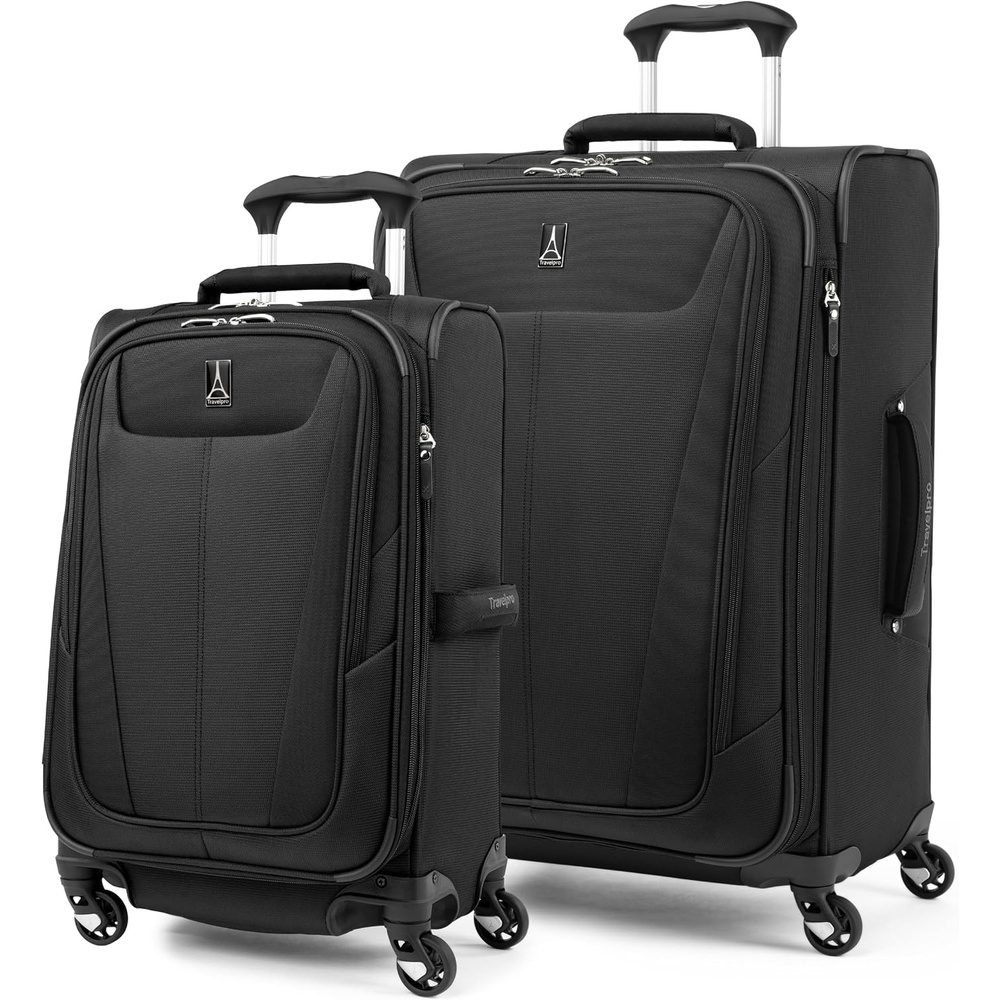 image:imageTravelpro Maxlite 5 Softside Spinner Set Black 2Piece 2129  Includes CarryOn amp Large Checked Expandable Luggage With 4 Wheels Lightweight amp Versatile Men amp Women