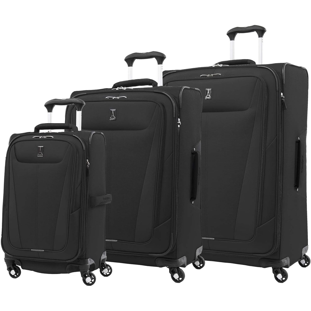 image:imageTravelpro Maxlite 5 Softside Spinner Set Black 3Piece 212529 Carry on Medium and Large Checked Expandable Luggage With 4 Wheels Lightweight amp Versatile Travel Design Men amp Women