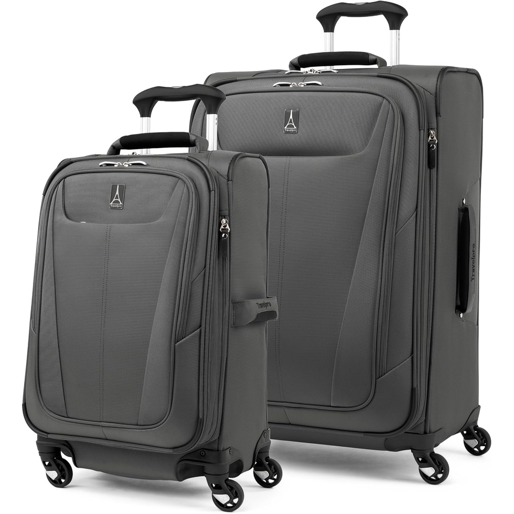 image:imageTravelpro Maxlite 5 Softside Spinner Set Grey 2Piece 2125 Includes CarryOn amp Medium Checked Expandable Luggage With 4 Wheels Lightweight amp Versatile Men amp Women