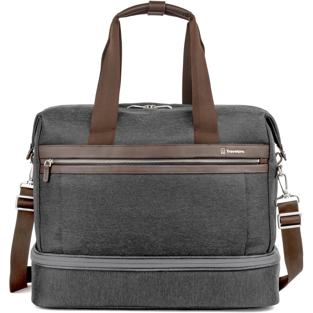 image:imageTravelpro Platinum Elite Carry on Soft Travel DropBottom Weekender Bag Overnight Men and WomenVintage Grey