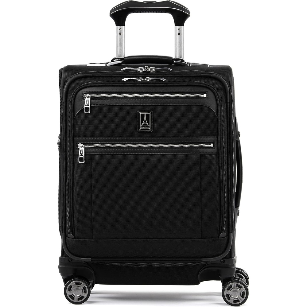 image:imageTravelpro Platinum Elite Softside Spinner Set Black 2Piece 2125 Includes CarryOn amp Medium Checked Suitcase Expandable Softside With USB Port 8 Spinner Wheels amp TSAApproved LockShadow Black